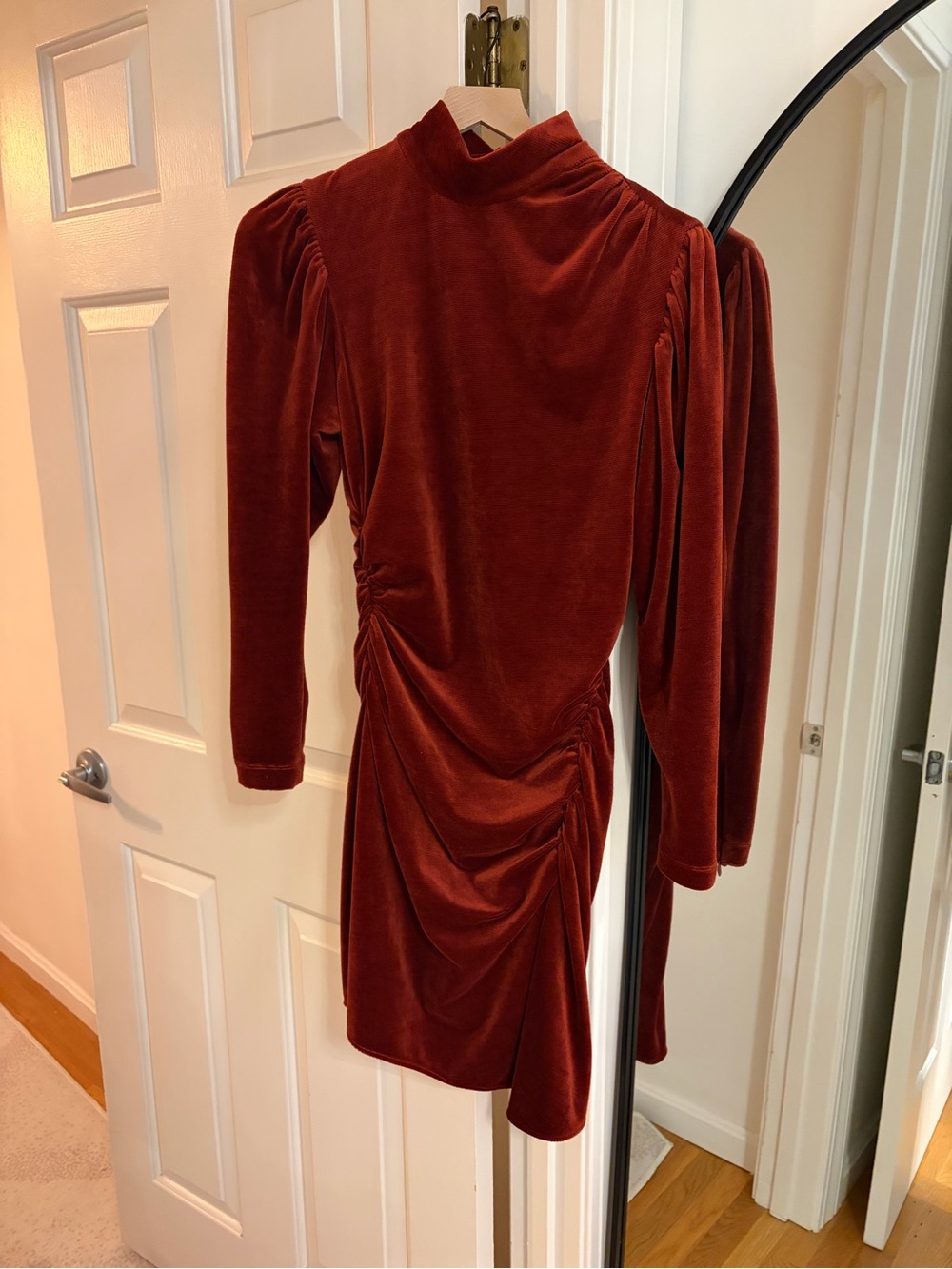 A.L.C. Rust Velvet Ruched Mini Dress